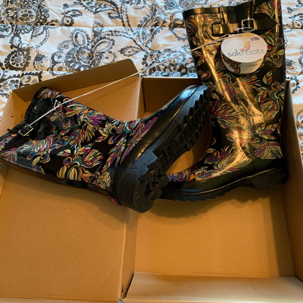 Sakroots midnight treehouse rain boots